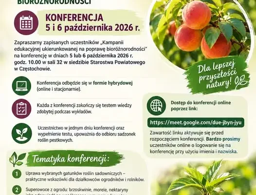 Powiat częstochowski: konferencje dla uczestników kampanii bioróżnorodnościowej 5 i 6 października