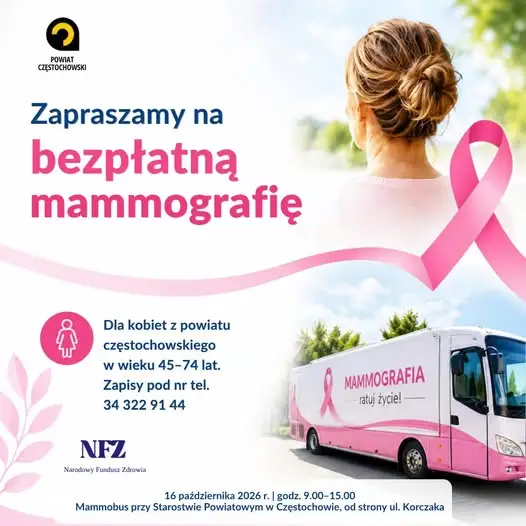 Bezpłatna mammografia w Częstochowie – 16 października mammobus przy Starostwie