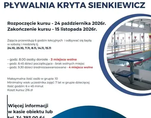 Kurs pływania na Pływalni Krytej Sienkiewicz w Częstochowie – są jeszcze wolne miejsca