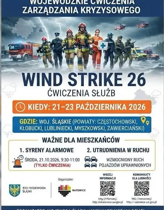 Ćwiczenia „WIND STRIKE 26” – syreny alarmowe na terenie pięciu powiatów