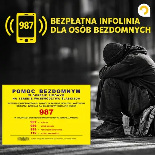 Śląskie: od 1 listopada działa całodobowa infolinia 987 dla osób w kryzysie bezdomności