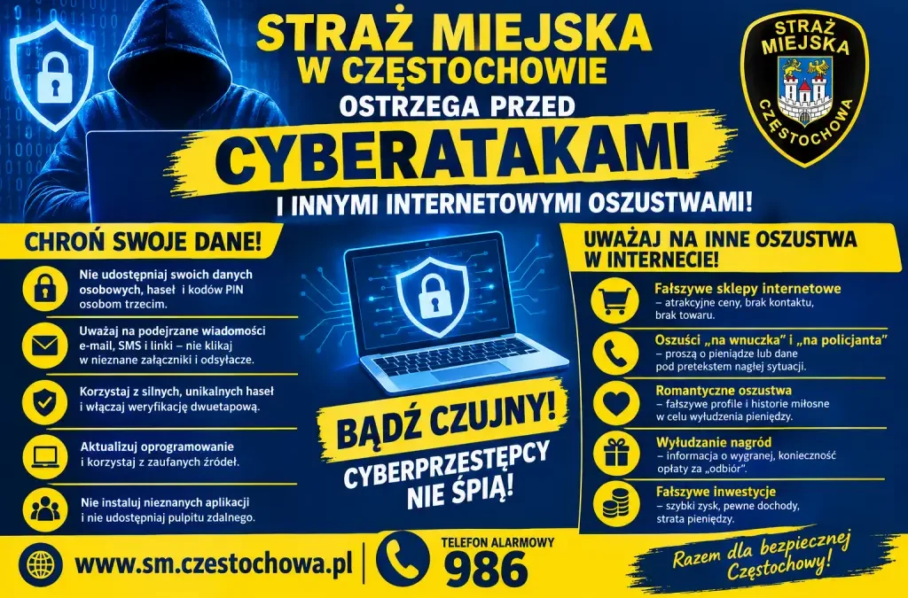 Częstochowska Straż Miejska ostrzega przed cyberprzestępcami – jak nie dać się oszukać?
