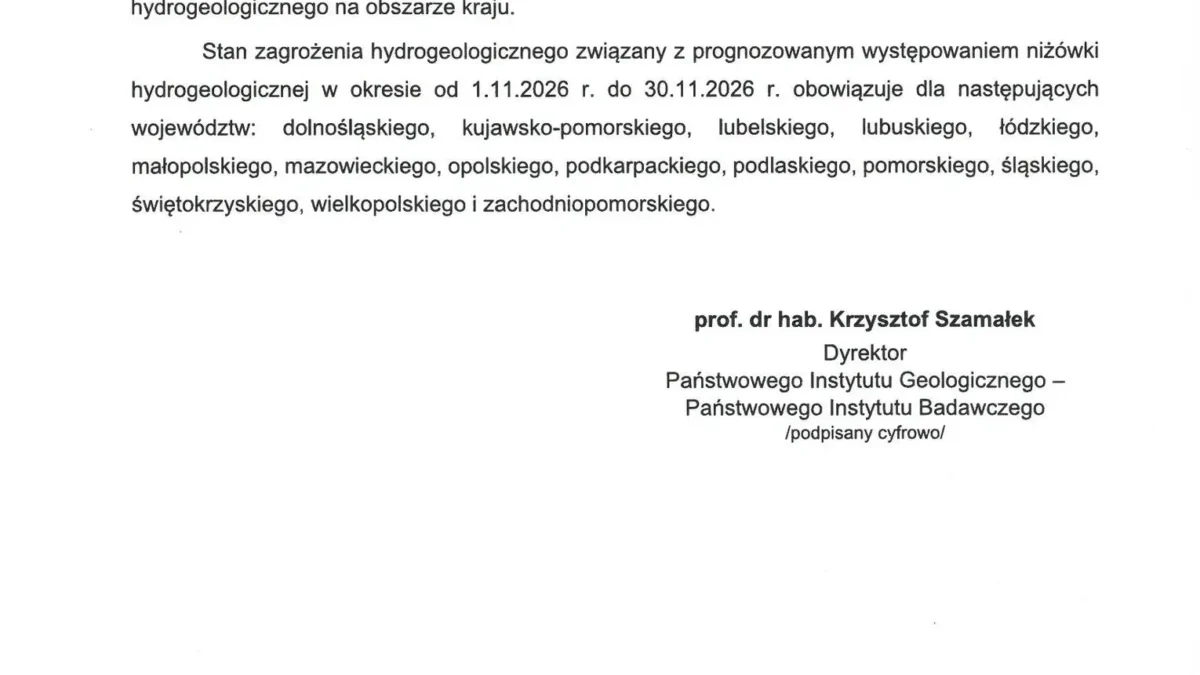 Niżówka hydrogeologiczna: ostrzeżenie dla Śląska i 14 innych województw na listopad