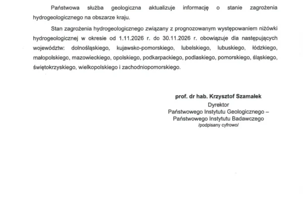 Niżówka hydrogeologiczna: ostrzeżenie dla Śląska i 14 innych województw na listopad